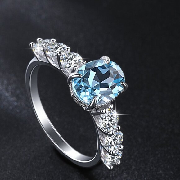 💎NEW Certified 2ct  Blue Moissanite  S925 Engagement Ring - Picture 1 of 6